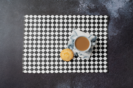 Black & White Argyle Polyester Placemats | Christmas Holiday Table Décor, Elegant Diamond Check Dining Mat Set
