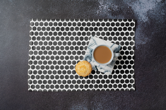 Black Polka Dot Polyester Placemats | Christmas Holiday Dining Décor, Bold Festive Farmhouse Washable Table Mat Set