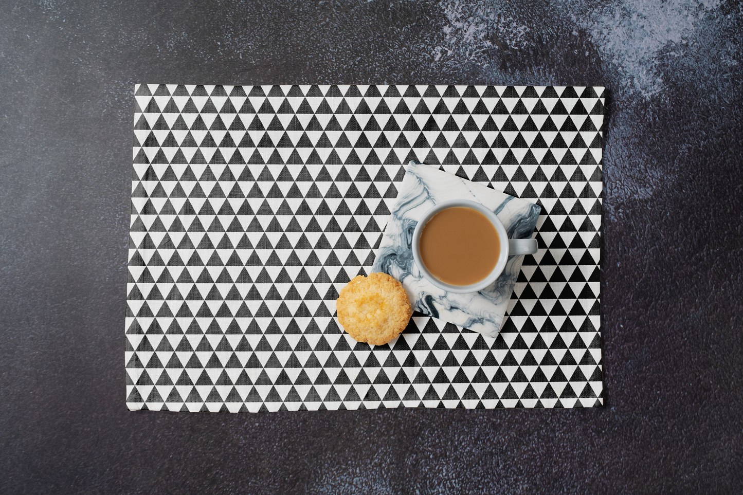 Black Triangle Polyester Placemats | Modern Christmas Holiday Dining Décor, Bold Geometric Washable Table Mat Set