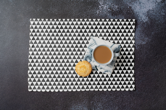 Black Triangle Polyester Placemats | Modern Christmas Holiday Dining Décor, Bold Geometric Washable Table Mat Set