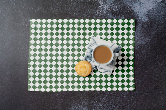 Green & White Argyle Polyester Placemats | Christmas Holiday Dining Décor, Festive Farmhouse Diamond Check Mat Set
