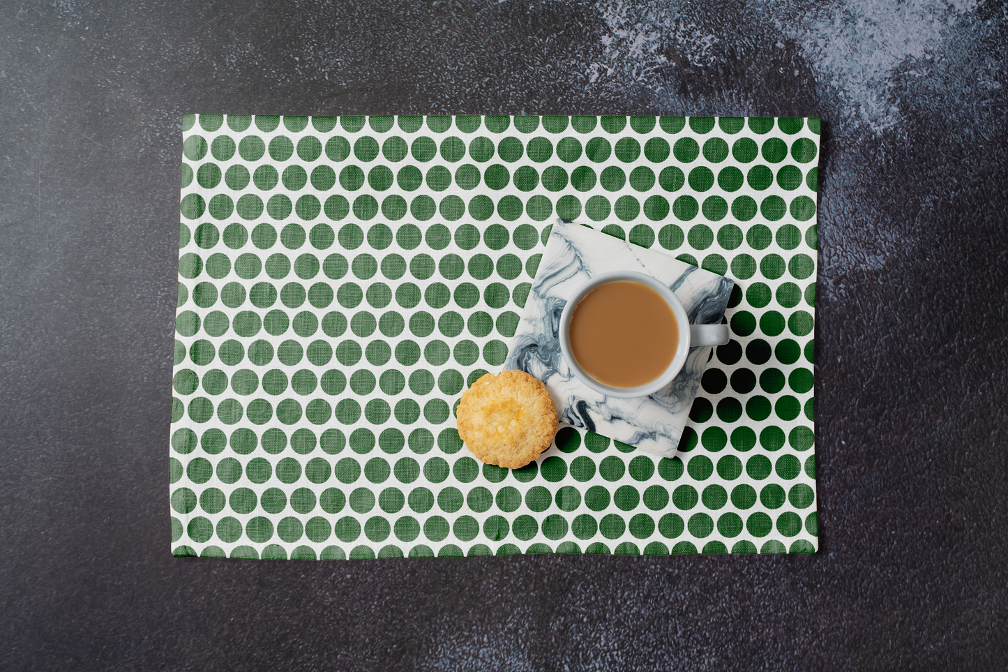 Green Polka Dot Polyester Placemats | Christmas Holiday Dining Décor, Festive Farmhouse Washable Table Mat Set