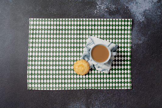 Nutcracker Drummer Green Argyle Polyester Placemats | Christmas Holiday Cloth Dining Mat Set, Festive Diamond Décor