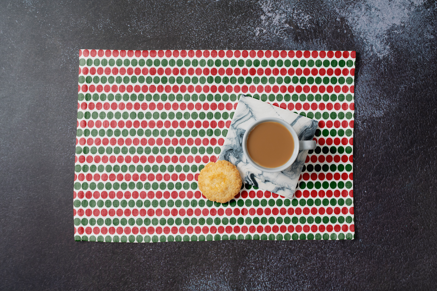 Red & Green Polka Dot Polyester Placemats | Christmas Holiday Dining Décor, Festive Farmhouse Washable Table Mat Set