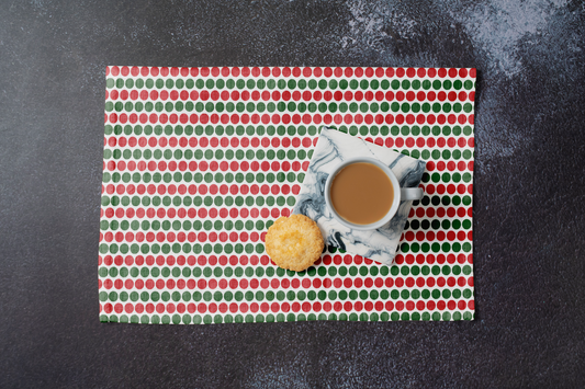 Red & Green Polka Dot Polyester Placemats | Christmas Holiday Dining Décor, Festive Farmhouse Washable Table Mat Set