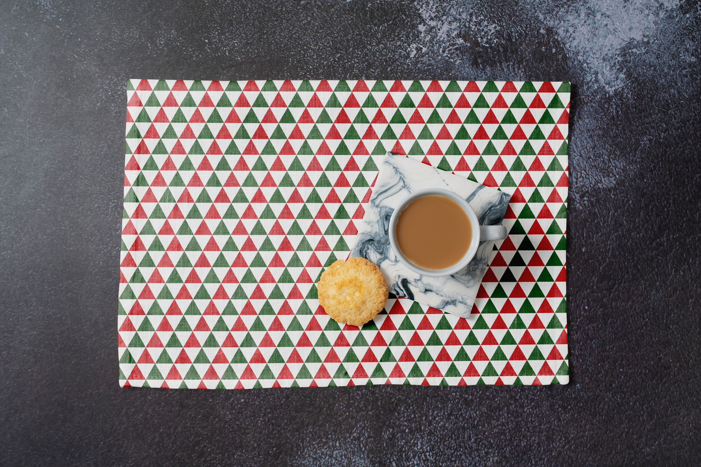 Red & Green Triangle Polyester Placemats | Christmas Holiday Dining Décor, Bold Festive Geometric Washable Mat Set