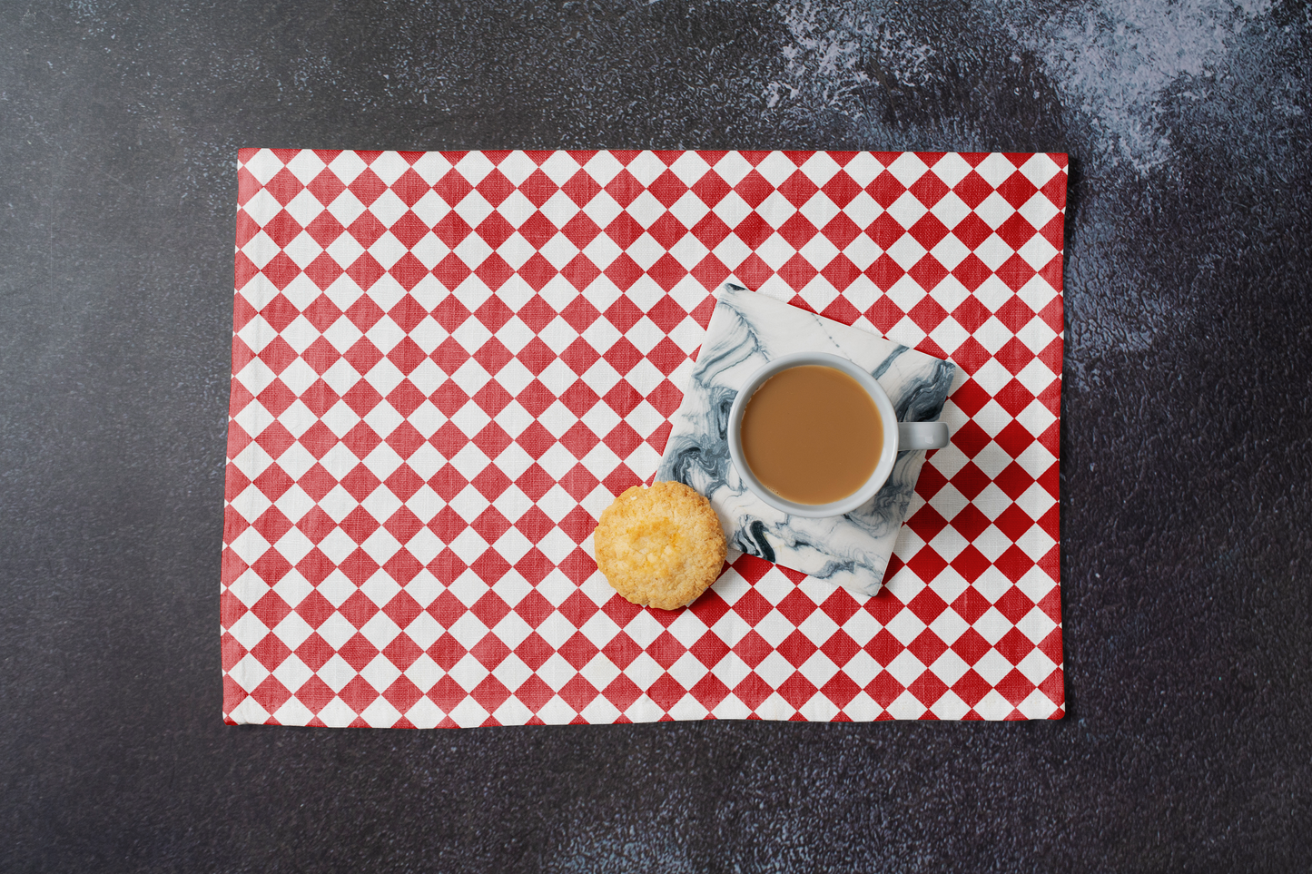 Red & White Argyle Polyester Placemats | Christmas Holiday Cloth Dining Mat Set, Festive Diamond Check Décor