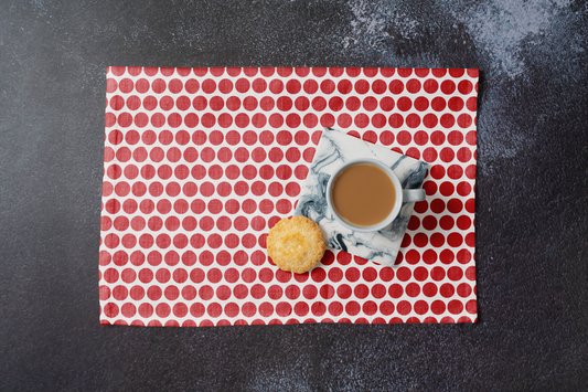 Red Polka Dot Polyester Placemats | Christmas Holiday Dining Décor, Bold Festive Farmhouse Washable Table Mat Set