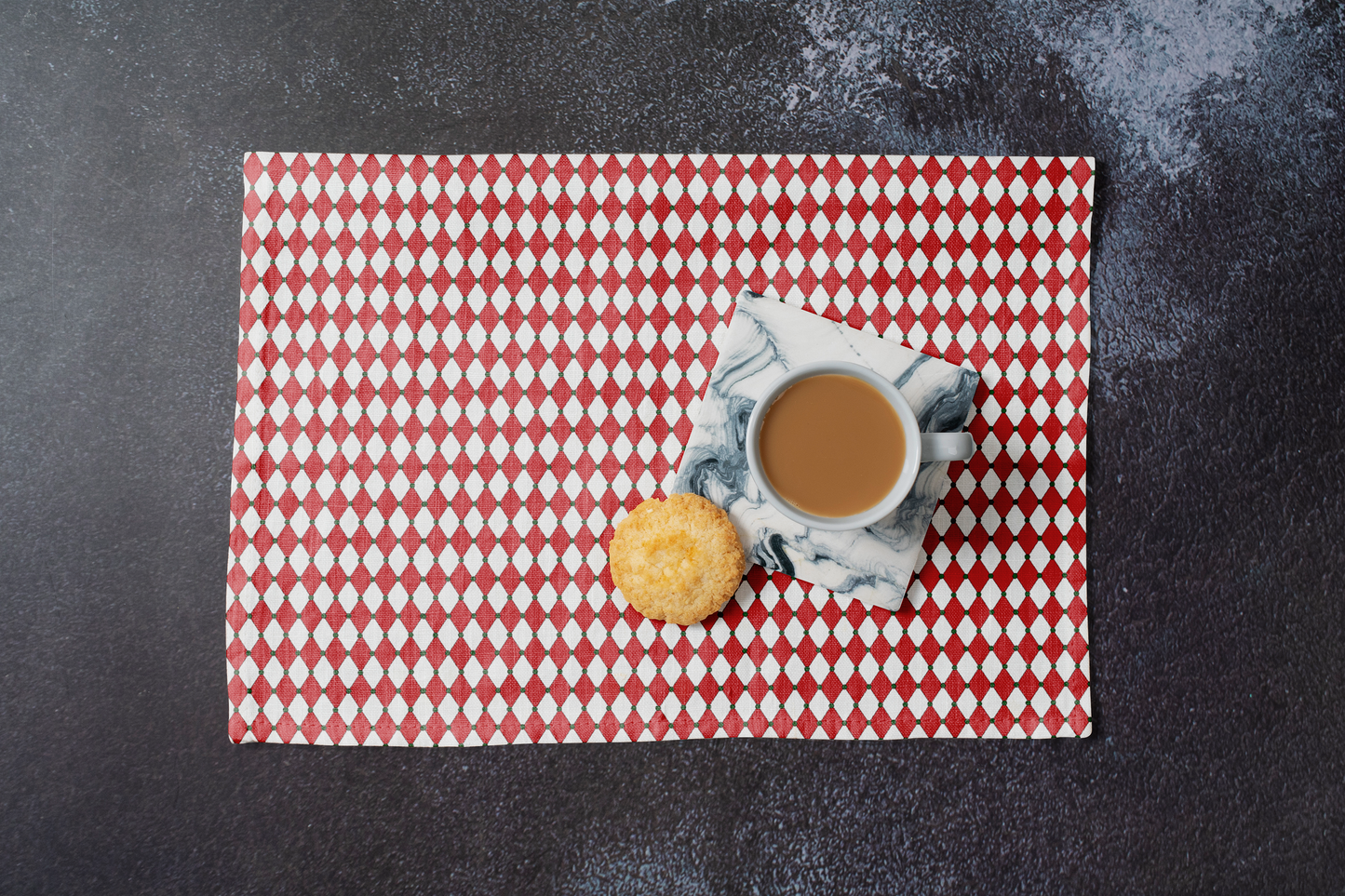Nutcracker Drummer Red Argyle Polyester Placemats | Christmas Holiday Cloth Dining Mat Set, Festive Diamond Décor