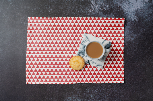 Red Triangle Polyester Placemats | Bold Christmas Holiday Dining Décor, Festive Washable Table Mat Set