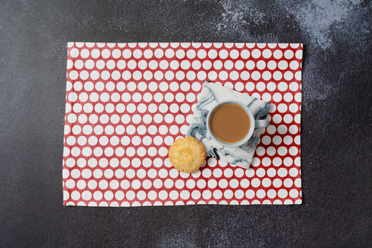 White Polka Dot on Red Polyester Placemats | Christmas Holiday Dining Décor, Festive Washable Farmhouse Table Mat Set