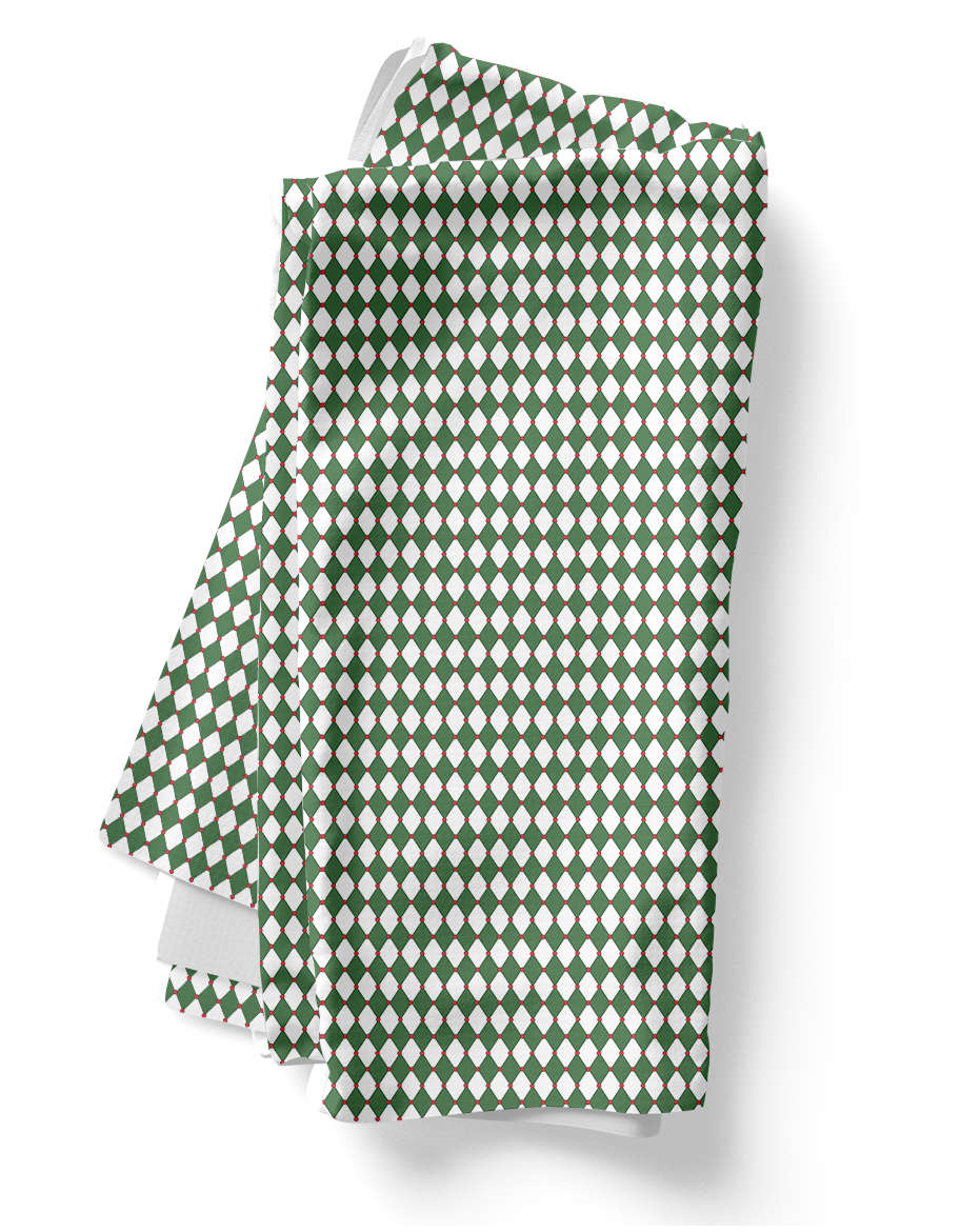 Nutcracker Drummer Green Argyle Polyester Napkins | Christmas Holiday Cloth Napkin Set, Festive Diamond Check Décor