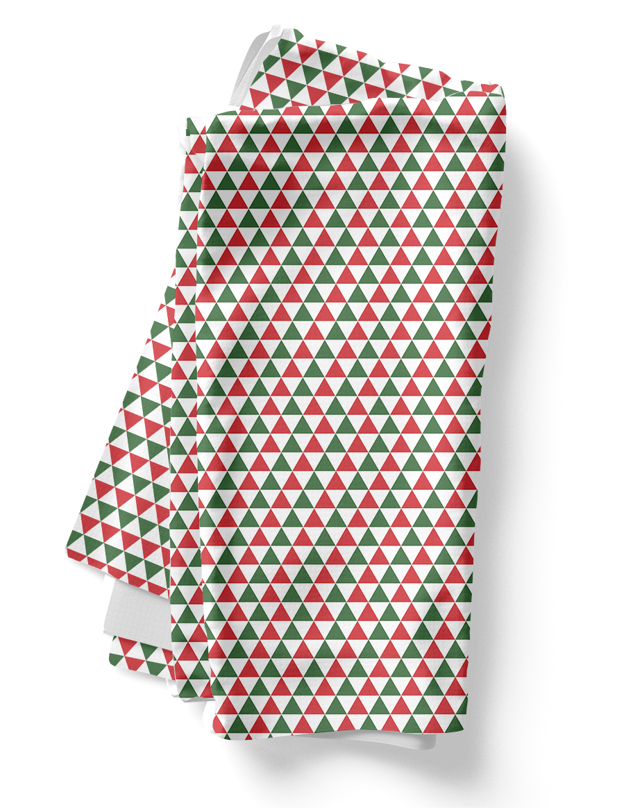 Red & Green Triangle Party Polyester Napkins | Festive Christmas Holiday Cloth Napkin Set, Bold Geometric Dining Décor