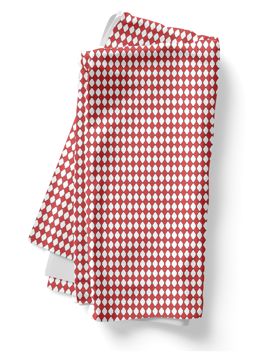 Nutcracker Drummer Red Argyle Polyester Napkins | Christmas Holiday Cloth Napkin Set, Festive Diamond Check Décor