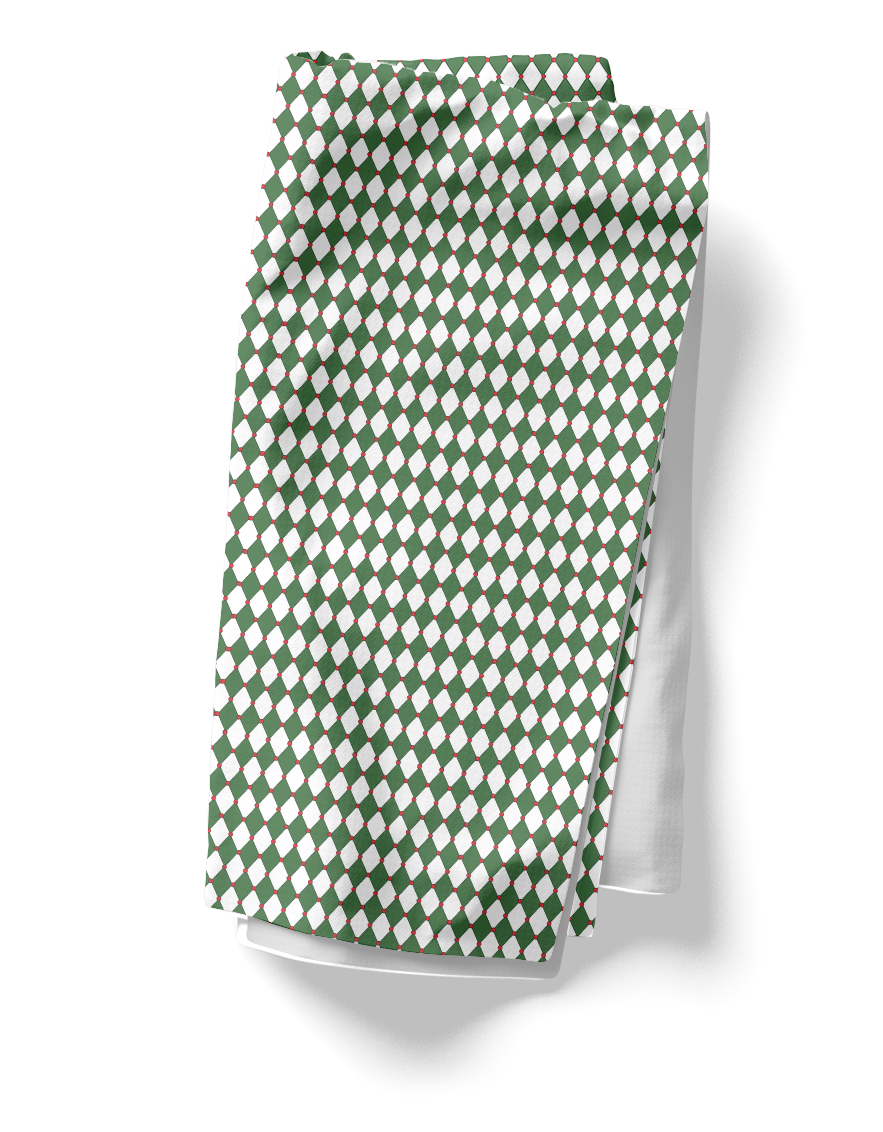 Nutcracker Drummer Green Argyle Polyester Napkins | Christmas Holiday Cloth Napkin Set, Festive Diamond Check Décor