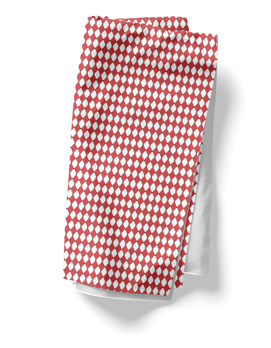 Nutcracker Drummer Red Argyle Polyester Napkins | Christmas Holiday Cloth Napkin Set, Festive Diamond Check Décor