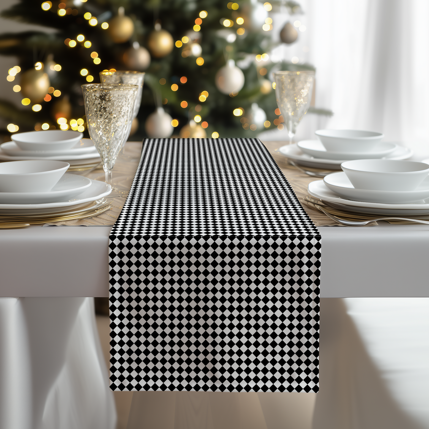 Black Argyle Table Runner