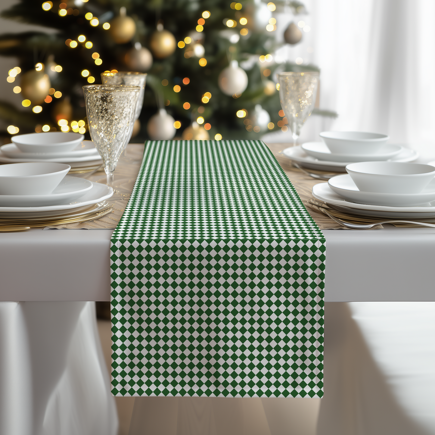 Green Argyle Table Runner