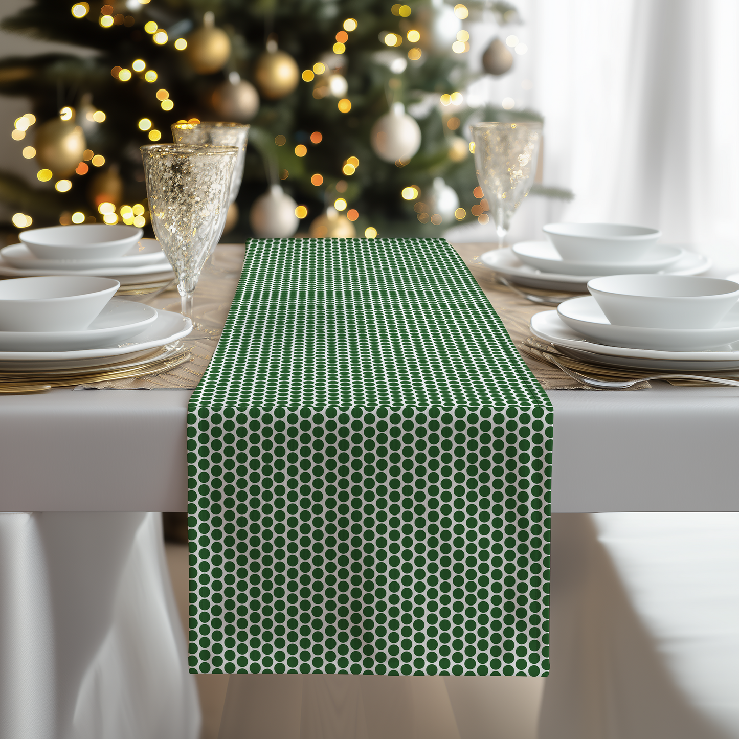 Green Polka Dot Table Runner