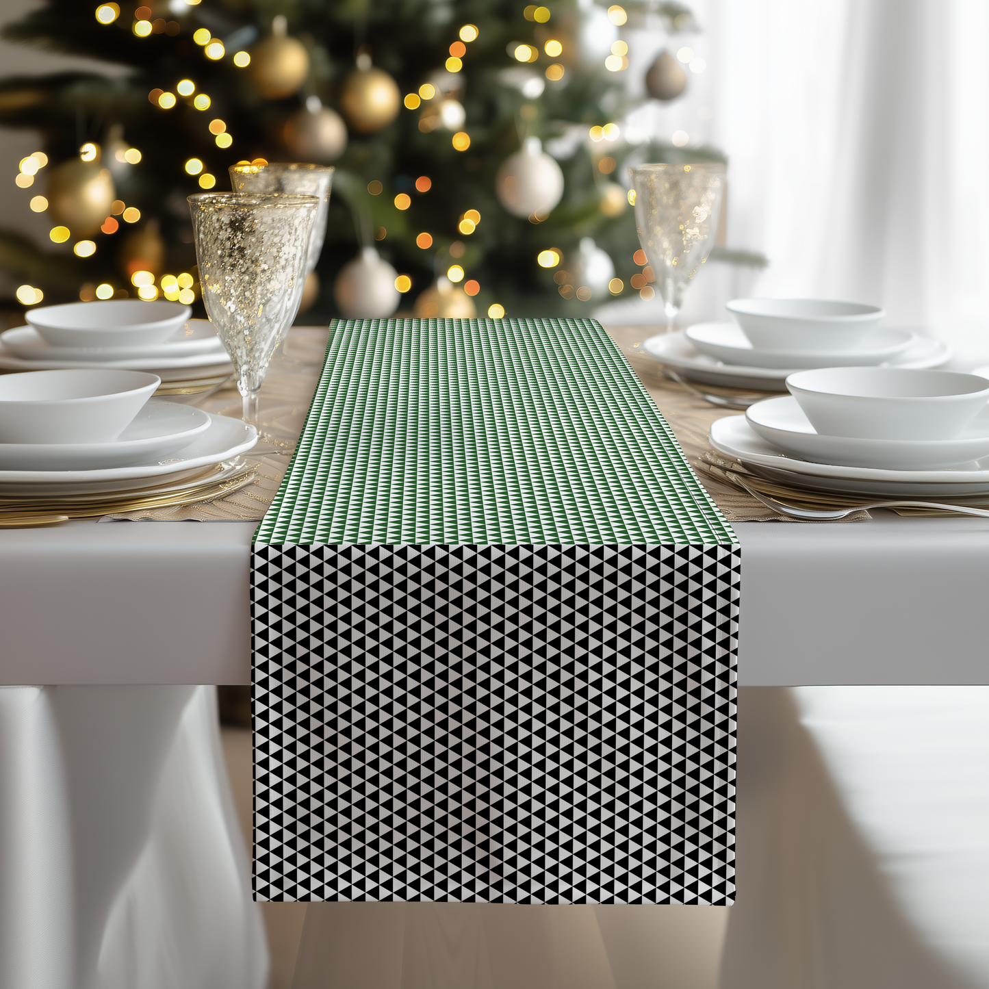 Green Triangles Table Runner