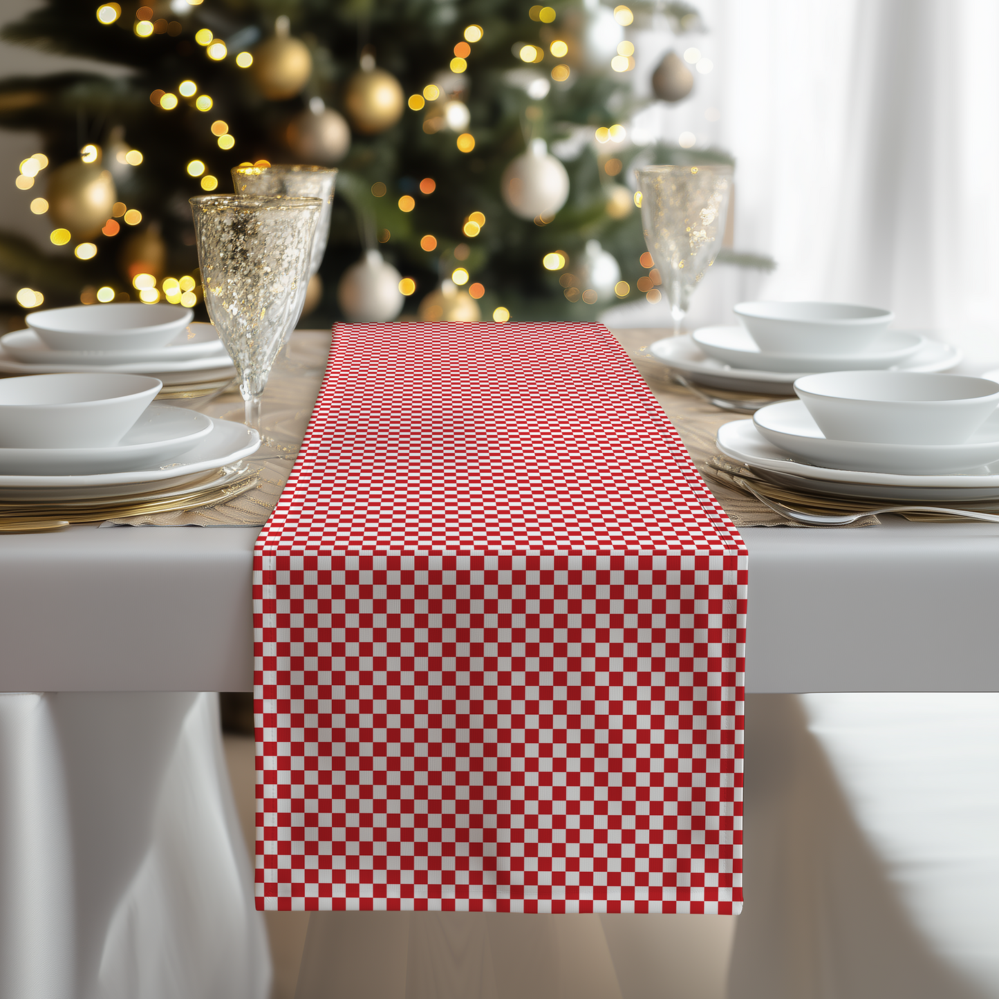 Red Checkered Table Runner