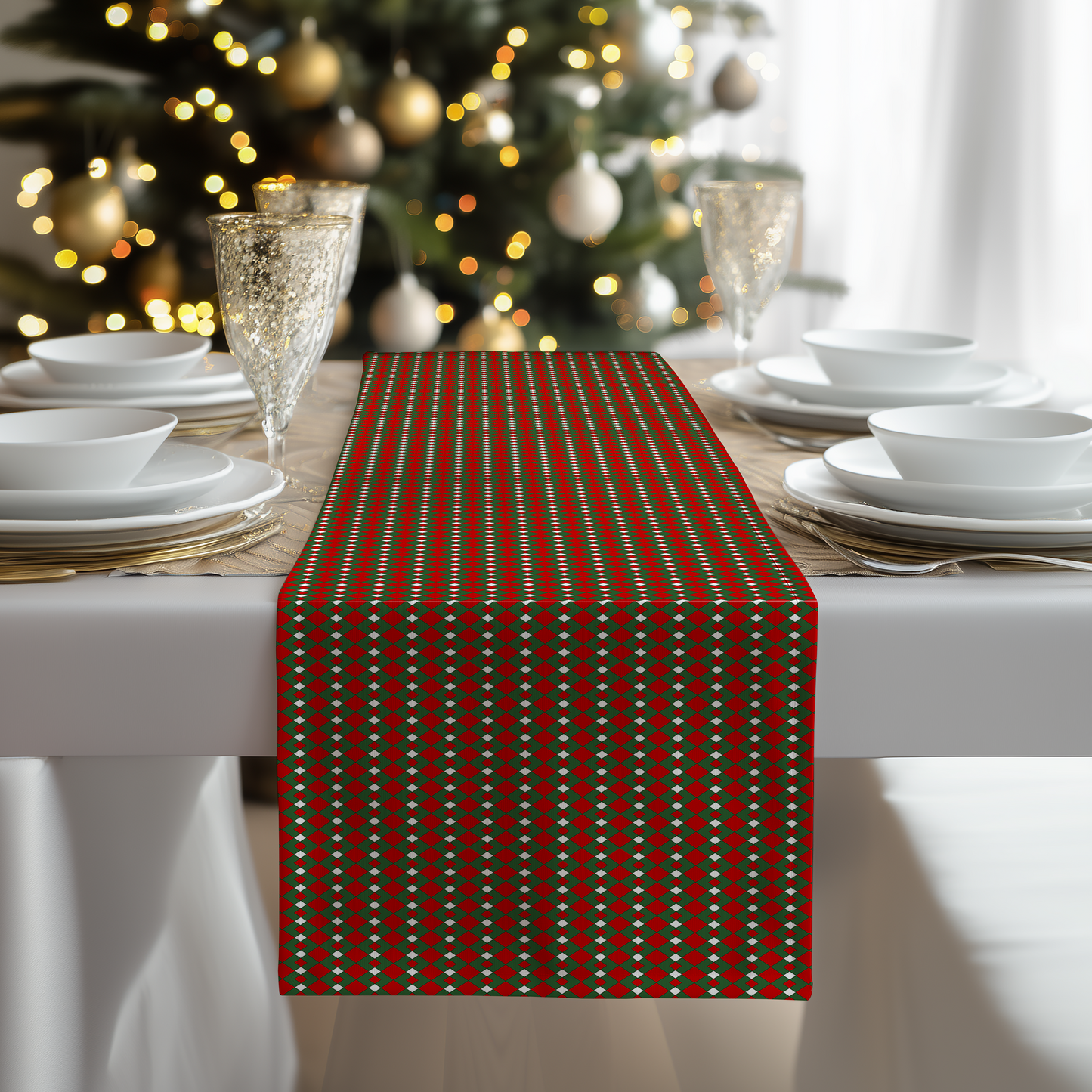 Christmas Fancy Argyle Table Runner