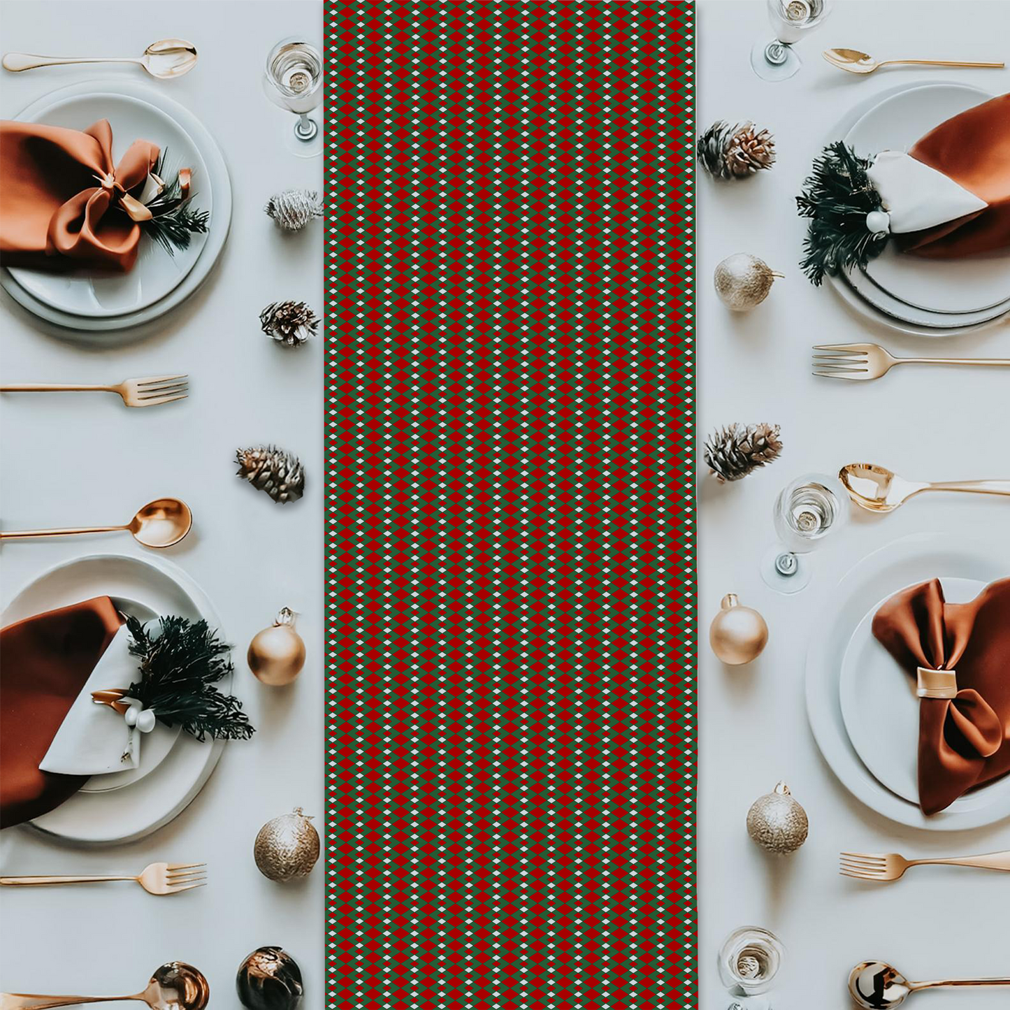 Christmas Fancy Argyle Table Runner