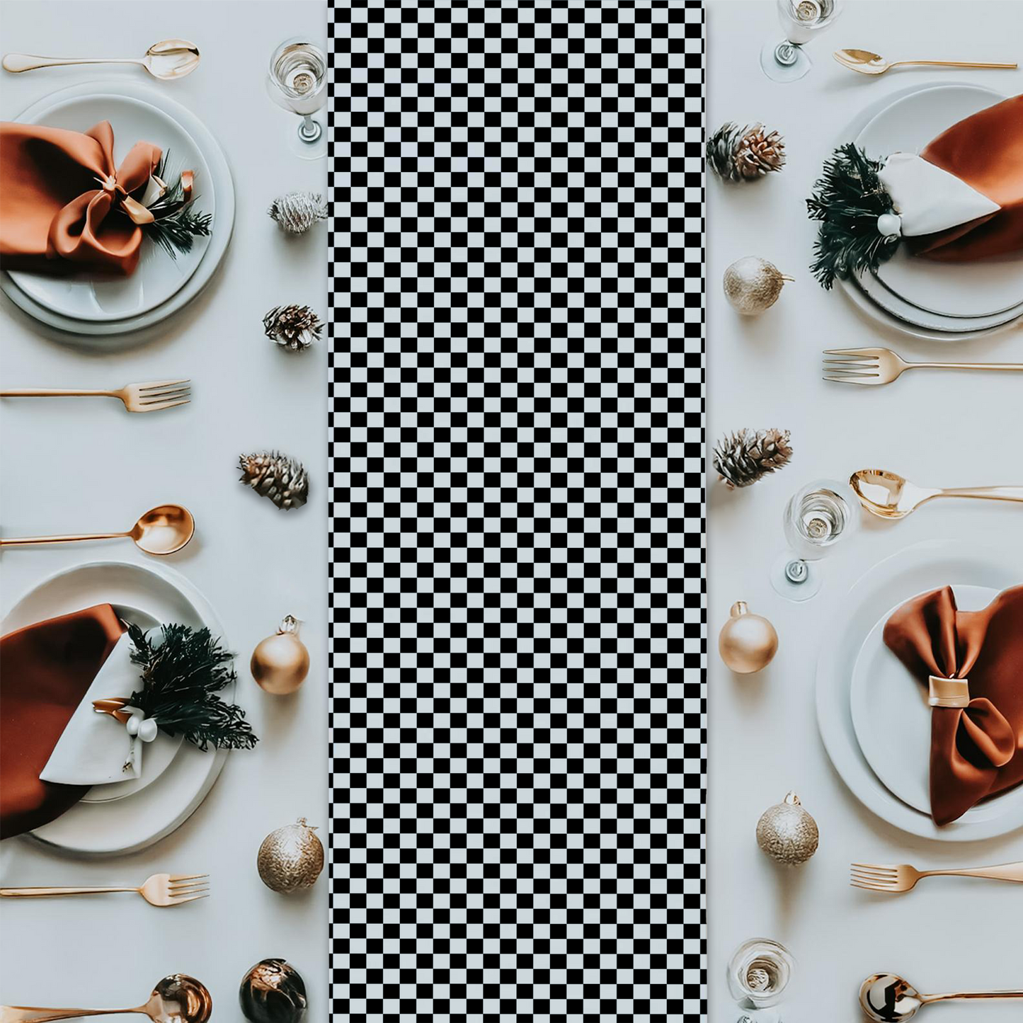 Black & White Check Christmas Table Runner | Classic Holiday Dining Room Décor, Farmhouse Bold Plaid Accent