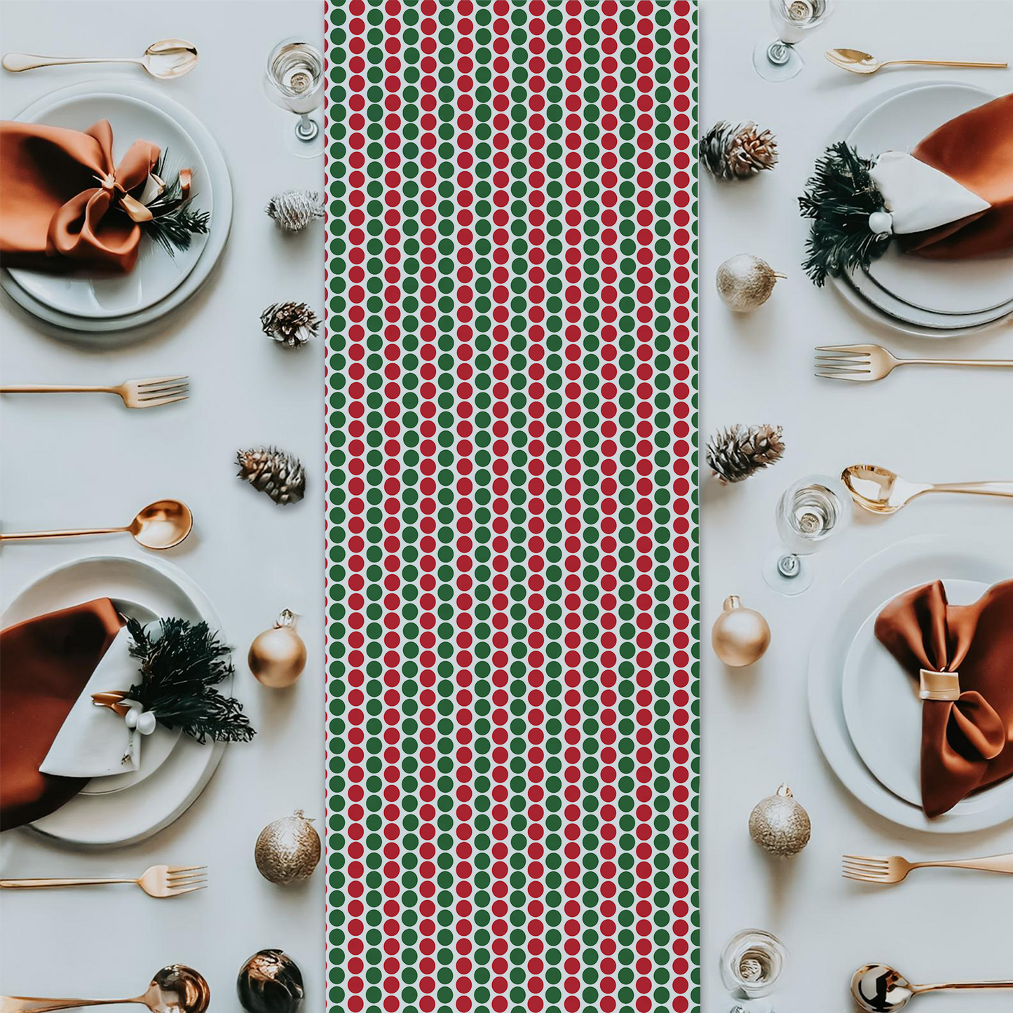 Red & Green Polka Dot Christmas Table Runner | Festive Holiday Dining Décor, Farmhouse Bold Spot Pattern