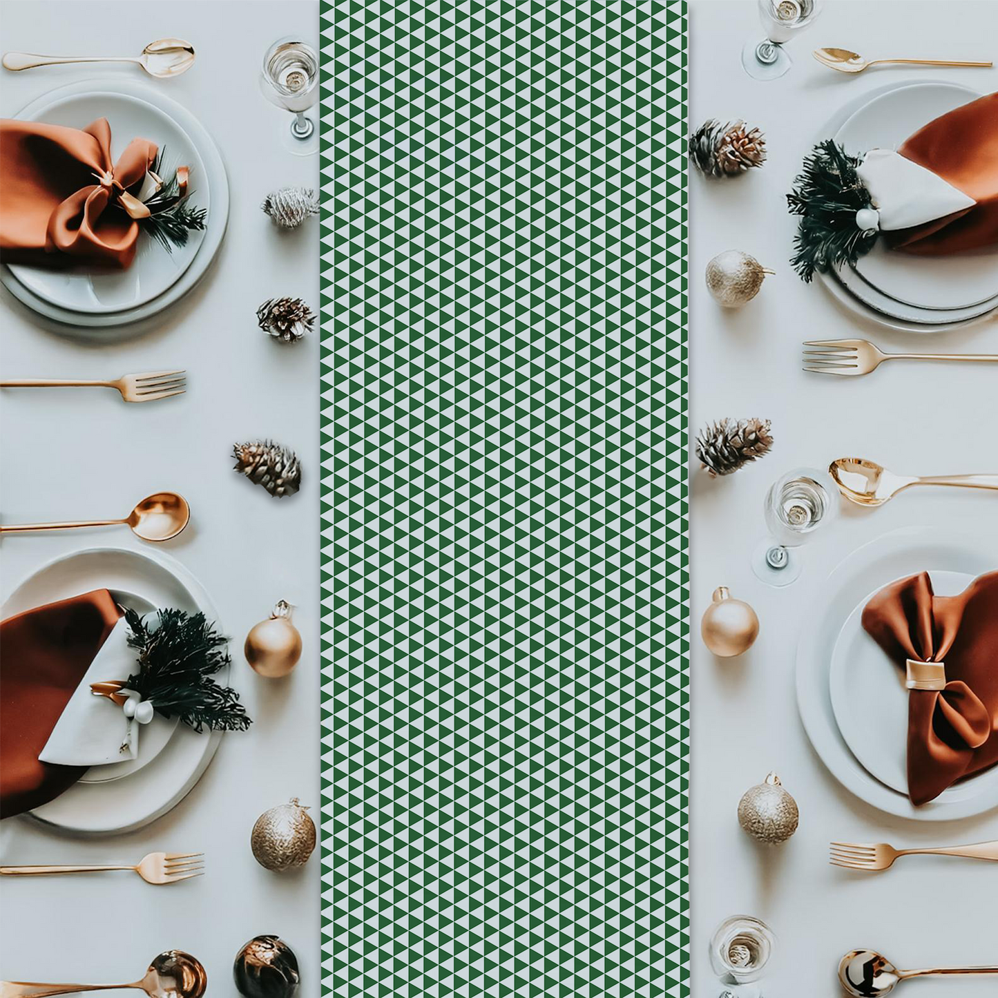 Green Triangle Christmas Table Runner | Bold Holiday Farmhouse Dining Room Décor, Festive Geometric Modern Table Accent