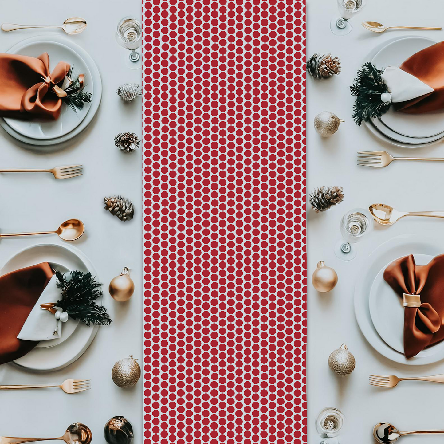 Red Polka Dot Christmas Table Runner | Bold Holiday Dining Room Décor, Festive Farmhouse Spot Pattern Accent