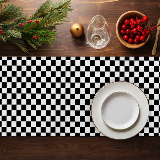 Black & White Check Christmas Table Runner | Classic Holiday Dining Room Décor, Farmhouse Bold Plaid Accent