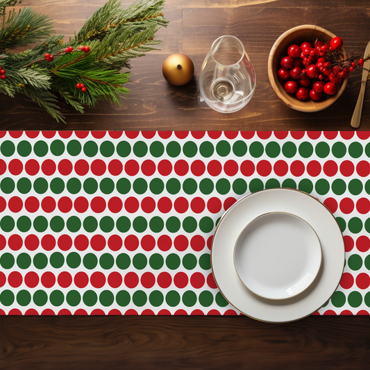 Red & Green Polka Dot Christmas Table Runner | Festive Holiday Dining Décor, Farmhouse Bold Spot Pattern