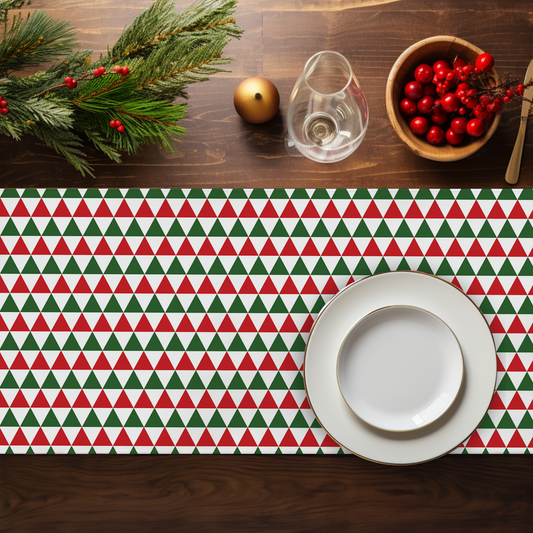 Striped Red & Green Triangle Christmas Table Runner | Rustic Holiday Dining Room Décor, Festive Geometric Farmhouse Accent