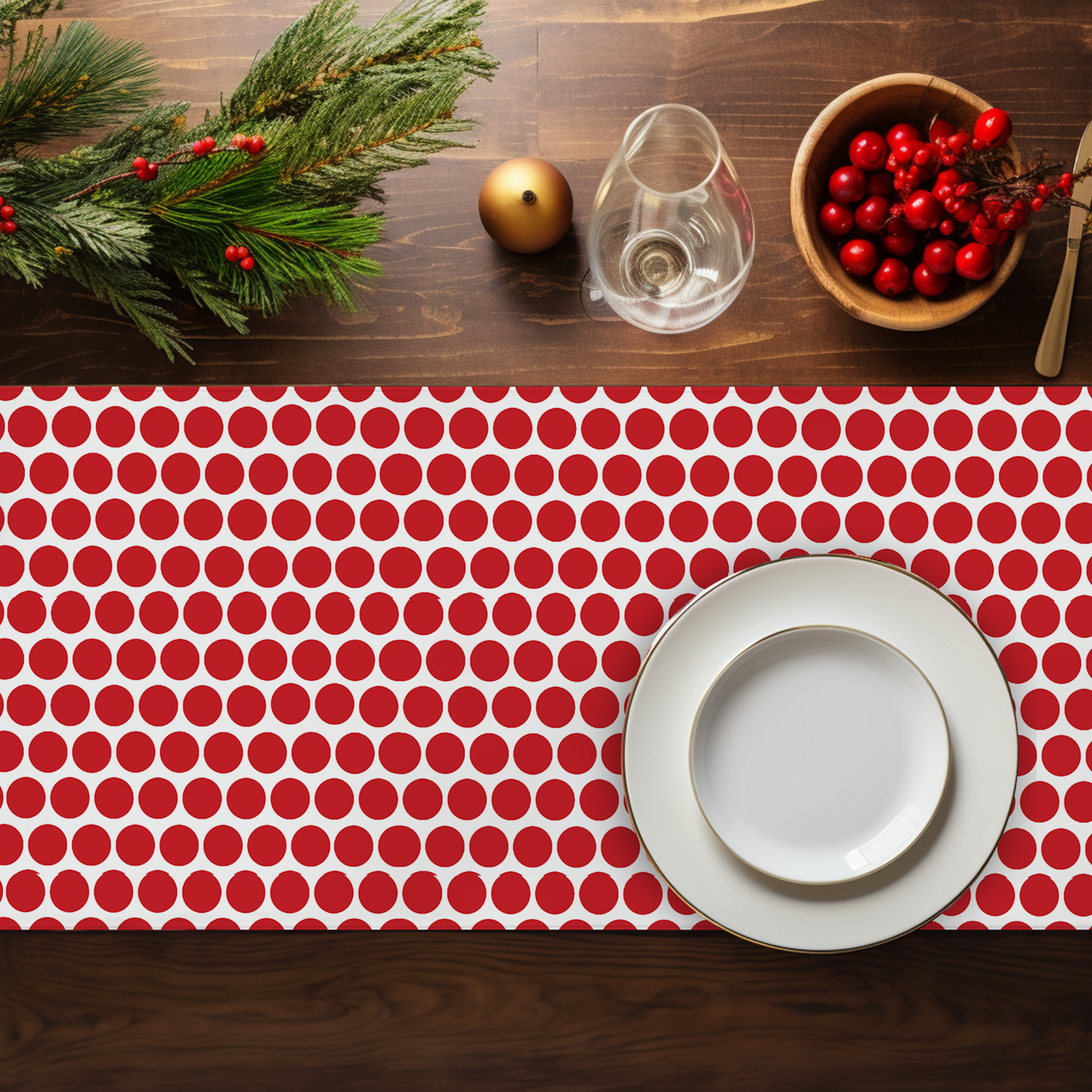 Red Polka Dot Christmas Table Runner | Bold Holiday Dining Room Décor, Festive Farmhouse Spot Pattern Accent