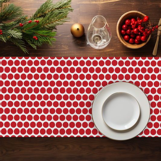 Red Polka Dot Christmas Table Runner | Bold Holiday Dining Room Décor, Festive Farmhouse Spot Pattern Accent