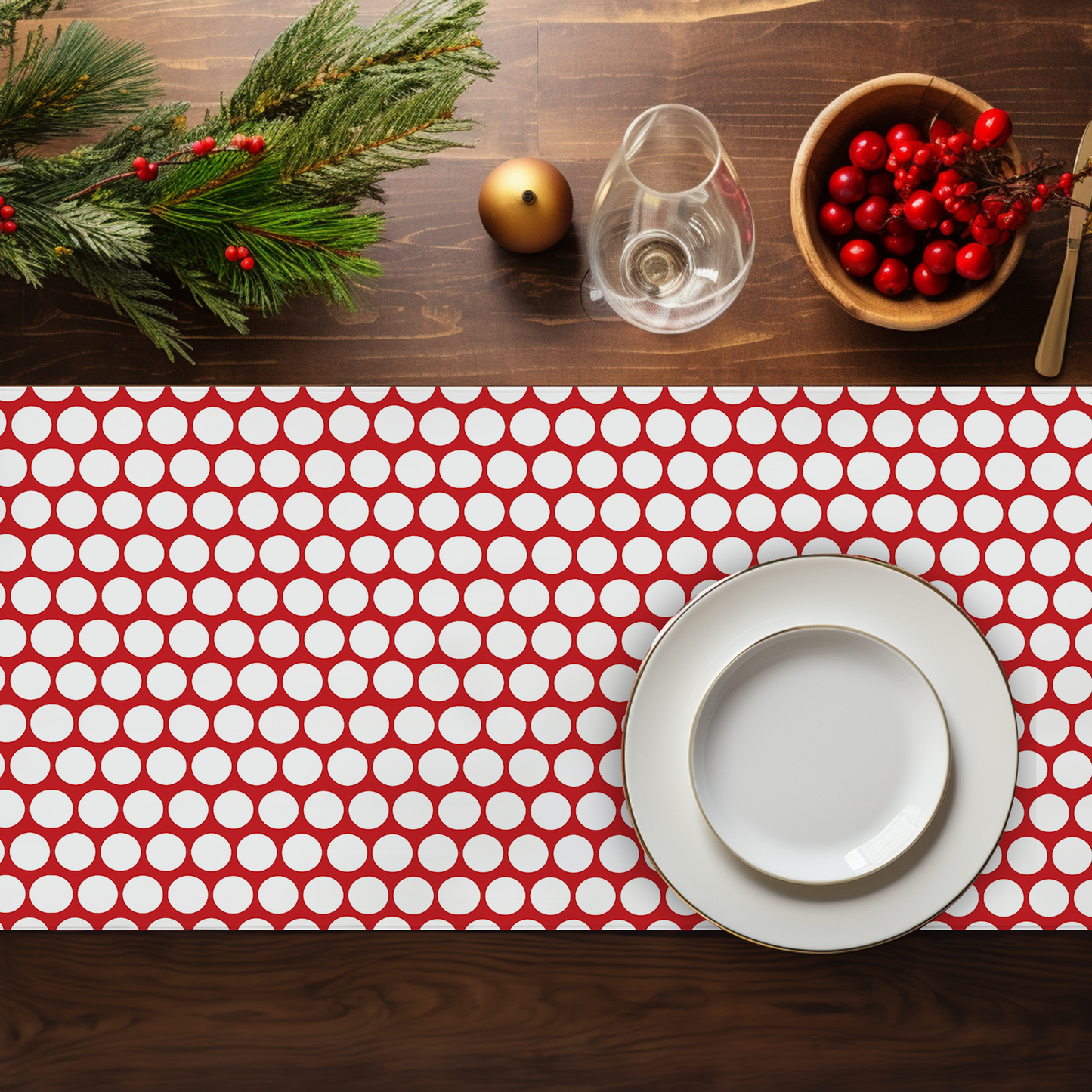 White Polka Dot on Red Christmas Table Runner | Bold Holiday Dining Décor, Festive Farmhouse Spot Accent