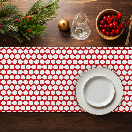 White Polka Dot on Red Christmas Table Runner | Bold Holiday Dining Décor, Festive Farmhouse Spot Accent