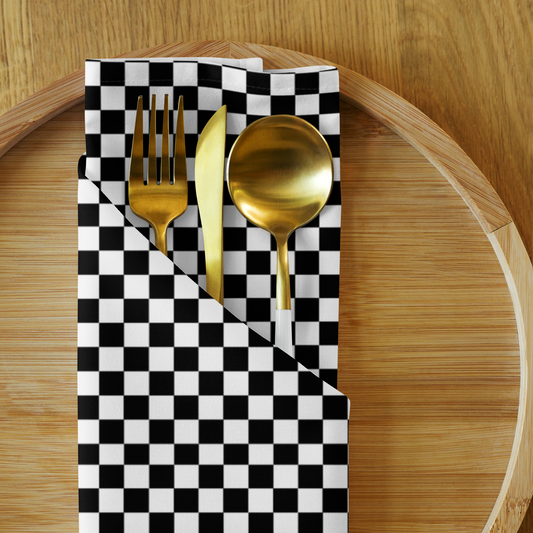 Black & White Check Polyester Napkins | Christmas Holiday Table Décor, Reusable Cloth Napkin Set, Festive Farmhouse Style