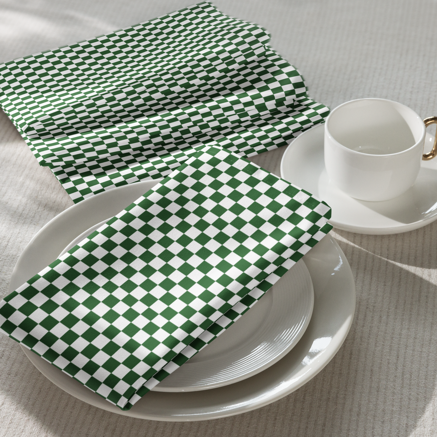 Green & White Check Polyester Napkins | Christmas Holiday Décor, Rustic Farmhouse Cloth Napkin Set, Reusable Holiday Linens