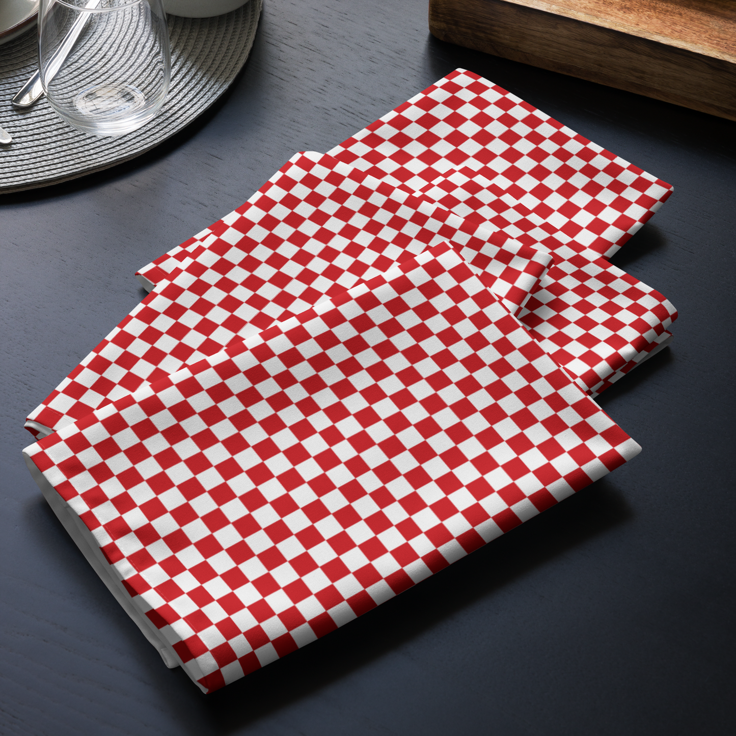 Red & White Check Polyester Napkins | Christmas Cloth Napkin Set, Festive Holiday Table Décor, Rustic Farmhouse Plaid Linens