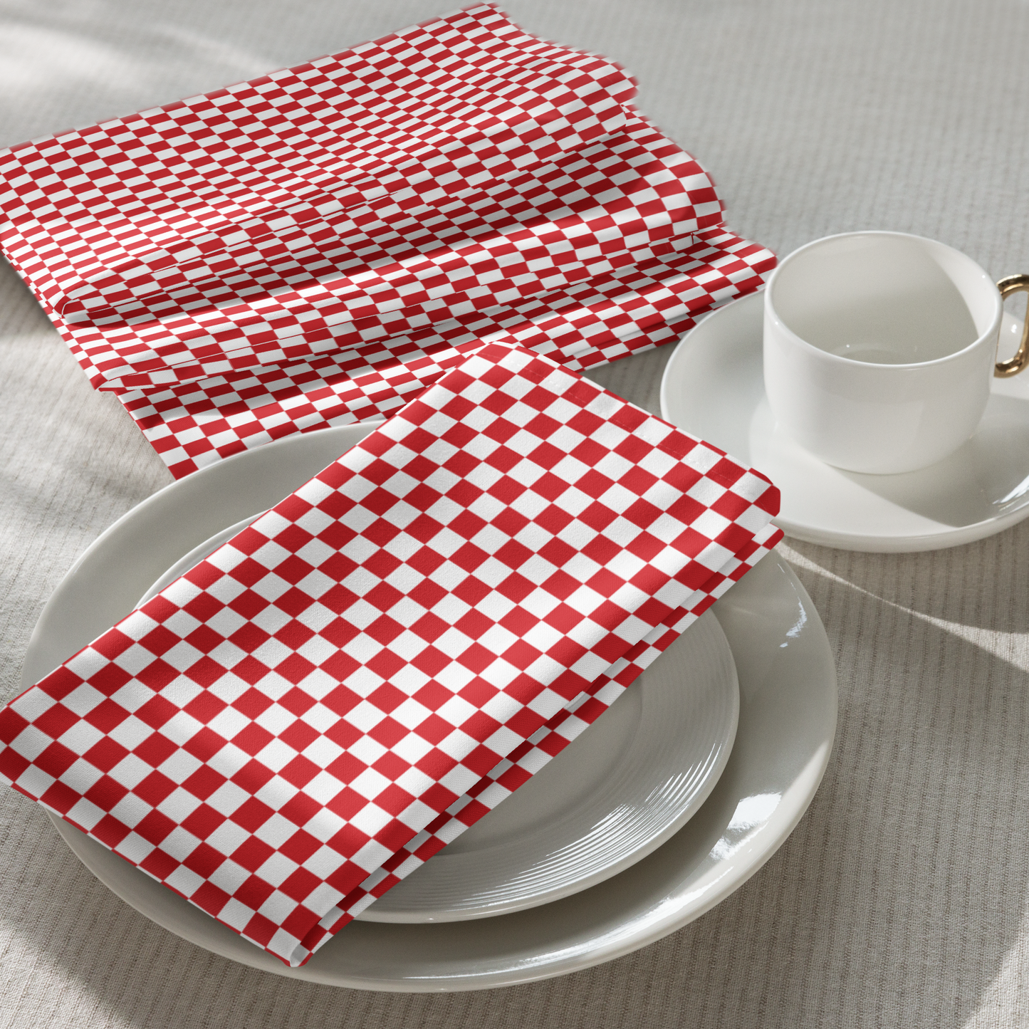 Red & White Check Polyester Napkins | Christmas Cloth Napkin Set, Festive Holiday Table Décor, Rustic Farmhouse Plaid Linens