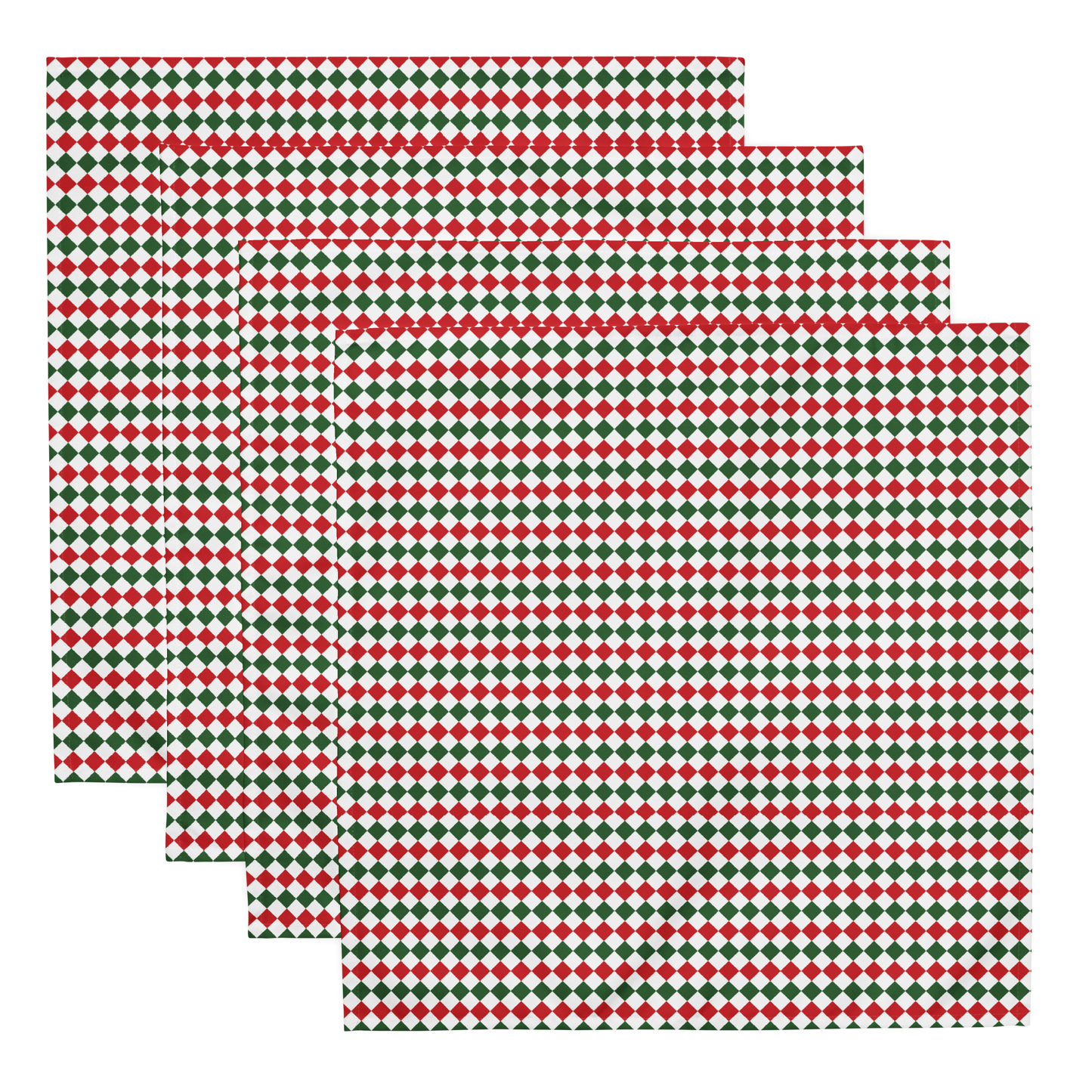 Red Green & White Argyle Polyester Napkins | Christmas Holiday Cloth Napkin Set, Festive Diamond Check Décor