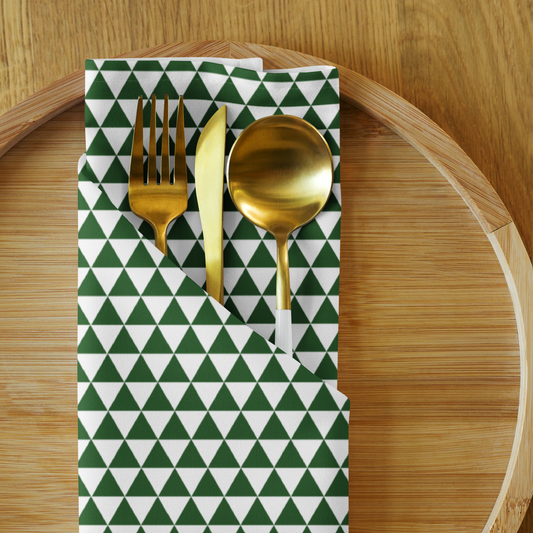 Green Triangle Polyester Napkins | Festive Christmas Cloth Napkin Set, Rustic Farmhouse Holiday Dining Décor