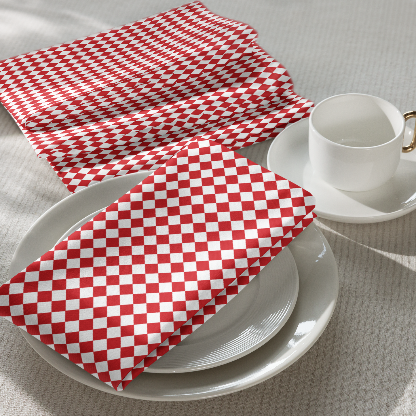 Red Triangle Polyester Napkins | Festive Christmas Holiday Cloth Napkin Set, Rustic Farmhouse Bold Dining Décor