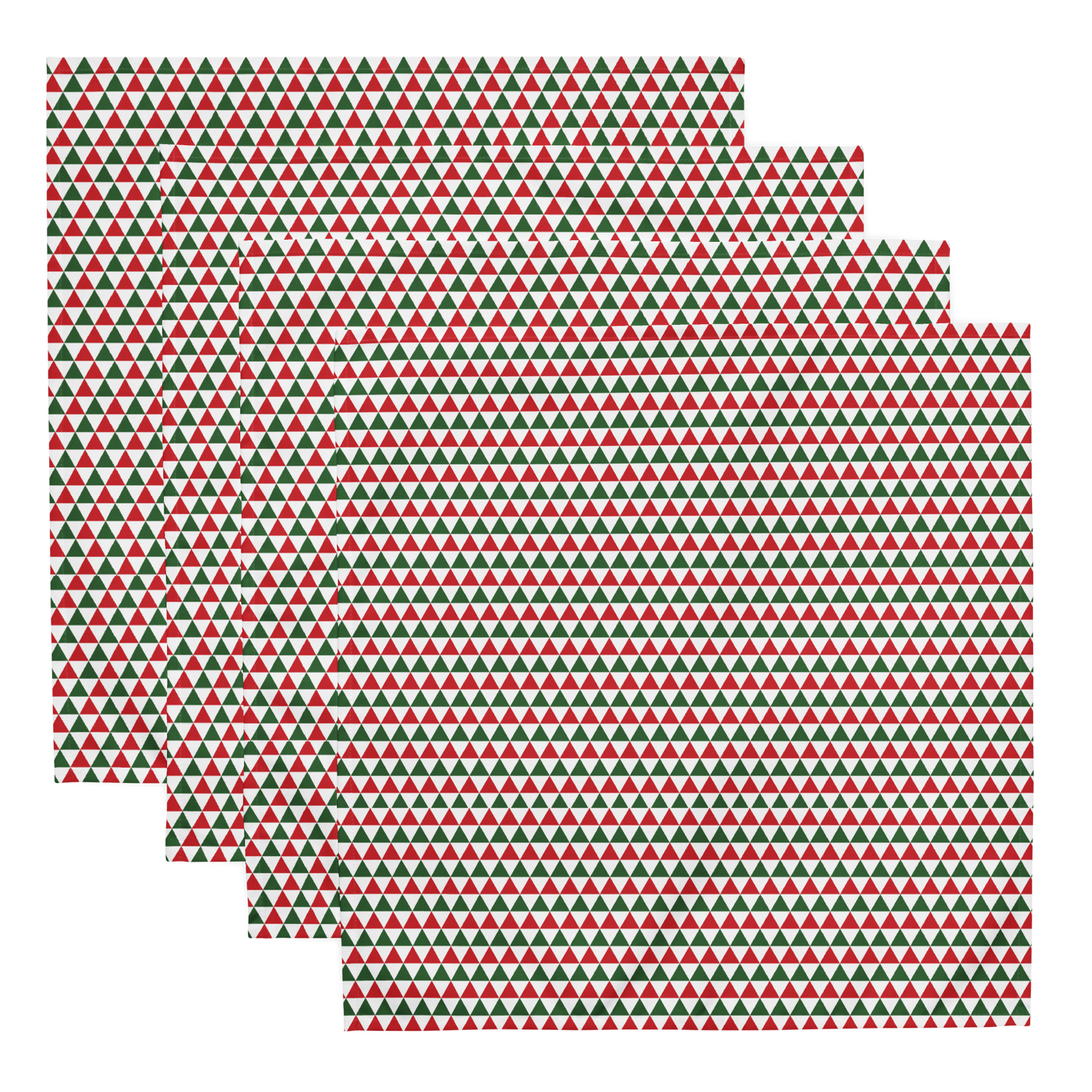 Striped Red & Green Triangle Polyester Napkins | Christmas Holiday Cloth Napkin Set, Festive Farmhouse Dining Décor