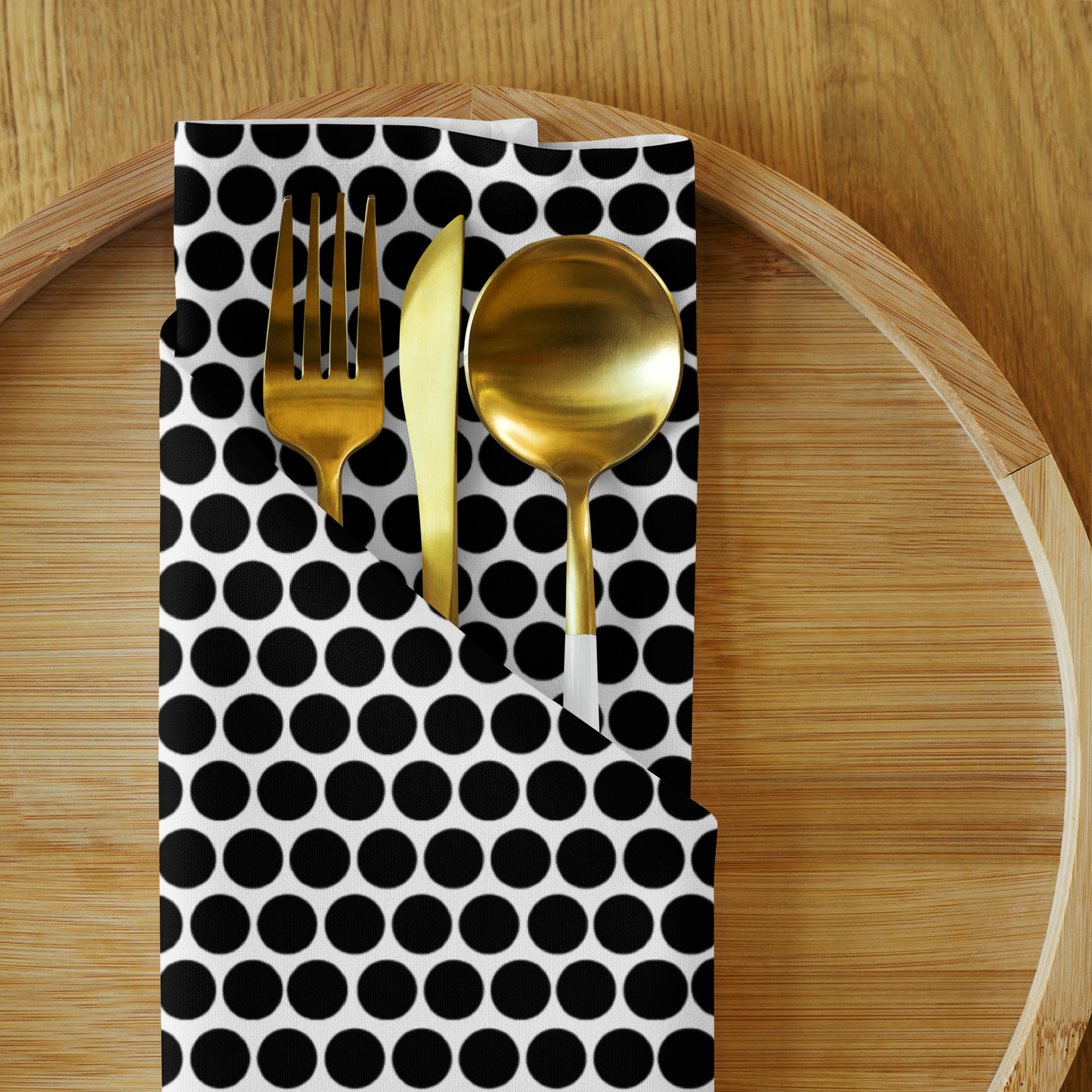 Black Polka Dot Polyester Napkins | Christmas Holiday Cloth Napkin Set, Bold Modern Farmhouse Dining Décor