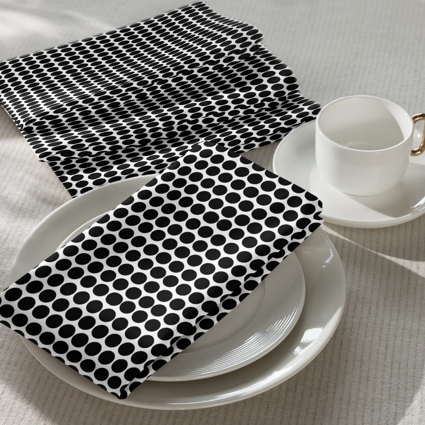 Black Polka Dot Polyester Napkins | Christmas Holiday Cloth Napkin Set, Bold Modern Farmhouse Dining Décor