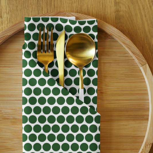 Green Polka Dot Polyester Napkins | Christmas Holiday Cloth Napkin Set, Festive Farmhouse Dining Décor