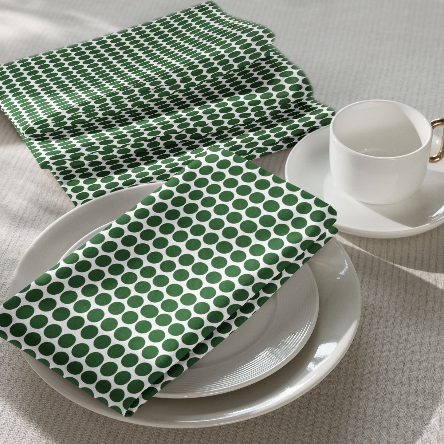 Green Polka Dot Polyester Napkins | Christmas Holiday Cloth Napkin Set, Festive Farmhouse Dining Décor